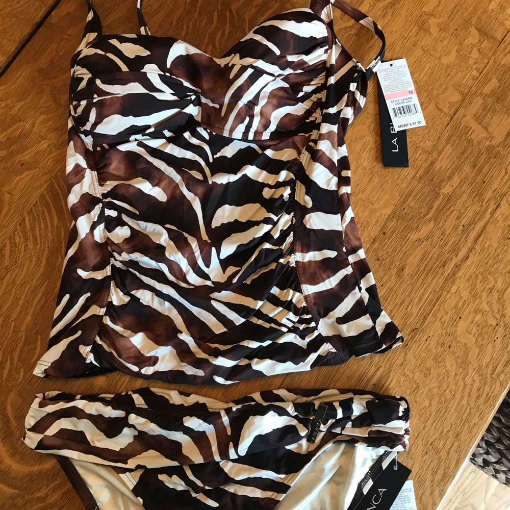 LA BLANCA 10  brown/ivory push-up tankini suit